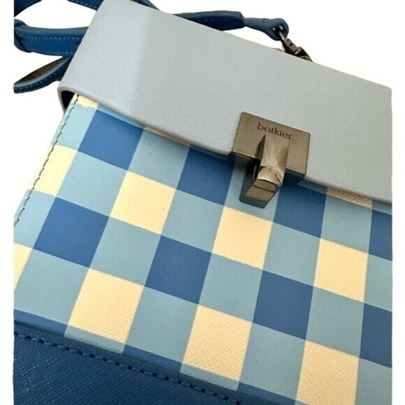 Botkier Lennox Blue White Plaid Purse Handbag Lunchbox NWOT - Picture 5 of 11
